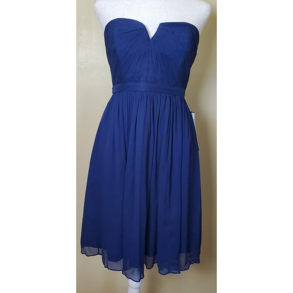 NWT J Crew Silk Chiffon Nadia Dress Navy Blue 4 Petite Bridesmaid Wedding Prom